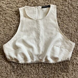 SHEIN White Fringe Tank Top